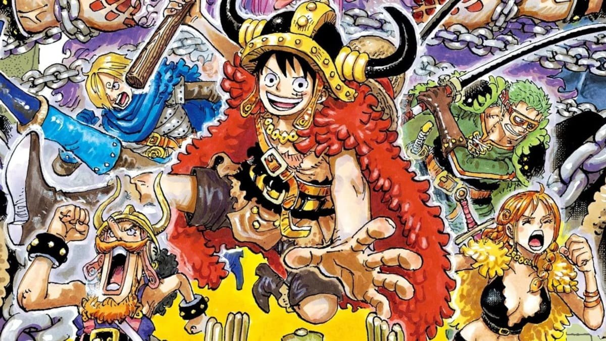 Imagem promocional do arco de Elbaf em One Piece com os Chapéus de Palha
